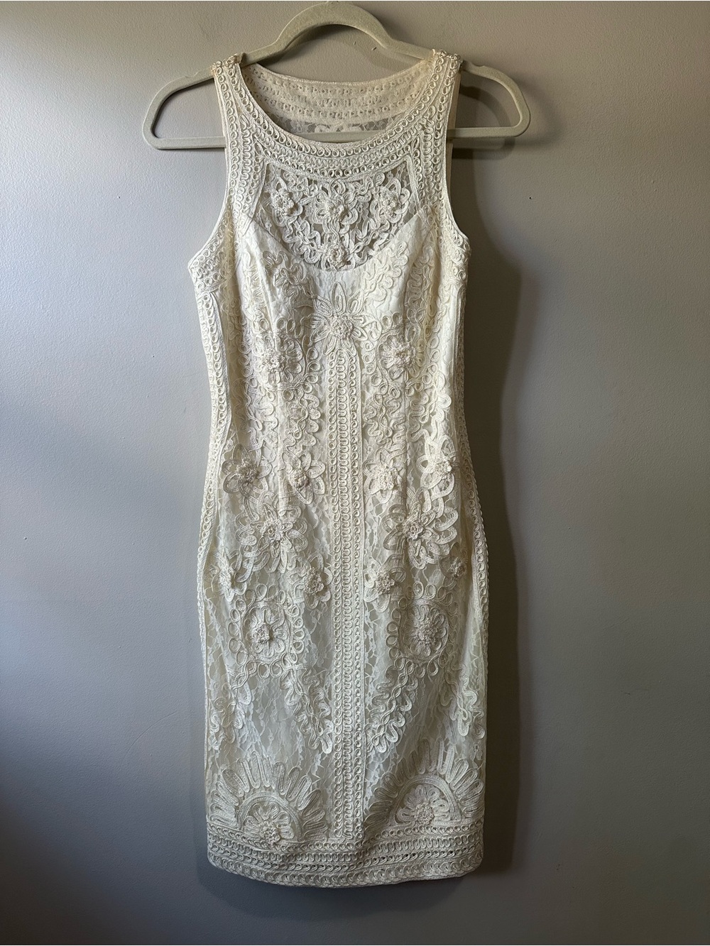Sue Wong Nocturne Lace Creme Crochet Sheath Cocktail Dress Bridal Event Size 4